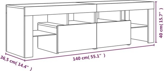 vidaXL Meuble TV-avec-éclairage-LED-140x36.5x40-cm-gris-sonoma-oak