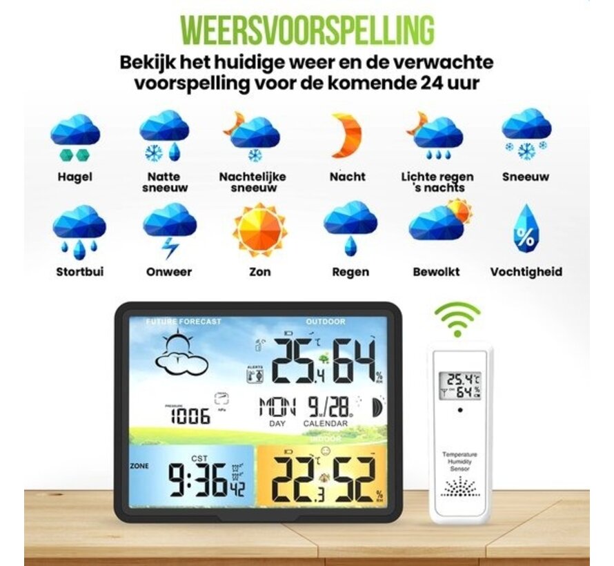 Strex Weather Station Black - Wireless - 75M Range - Indoor & Outdoor - Temperature - Humidity - Weather forecast