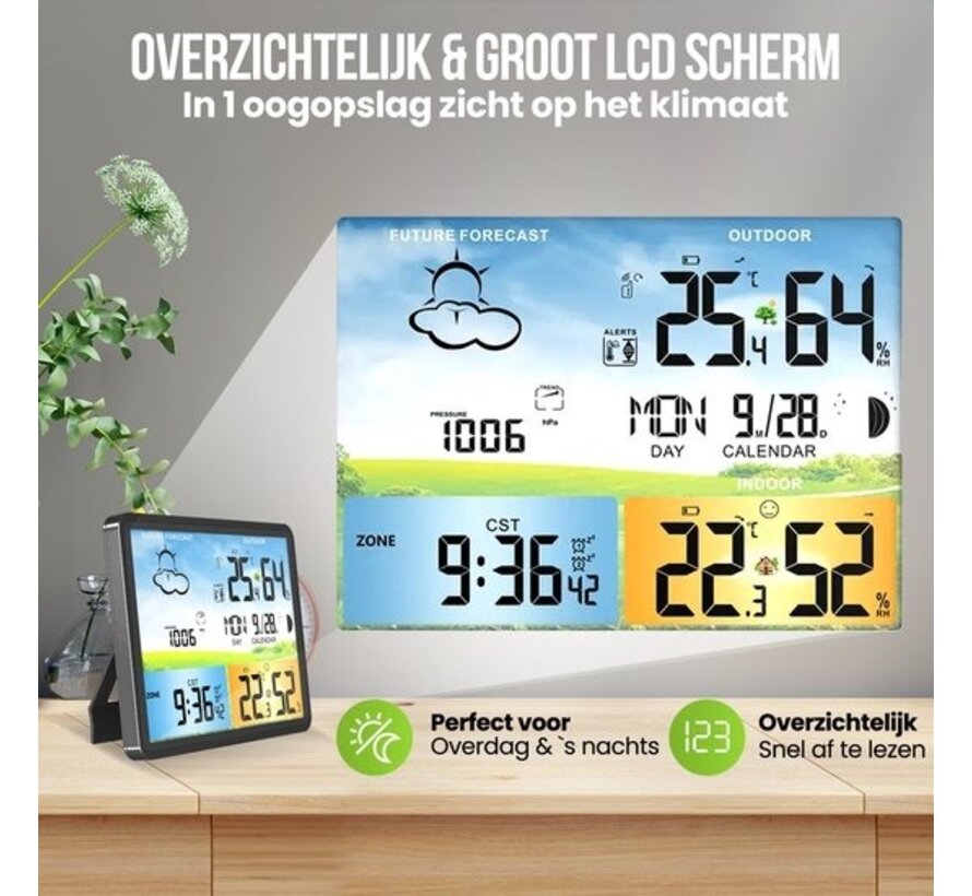 Strex Weather Station Black - Wireless - 75M Range - Indoor & Outdoor - Temperature - Humidity - Weather forecast