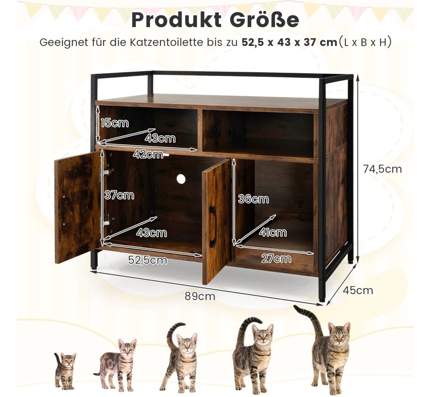 "Cabinet Coast Pet Box pour chats avec double porte et bloc à griffer - Dimensions 89 x 45 x 74,5 cm - Couleur Café"