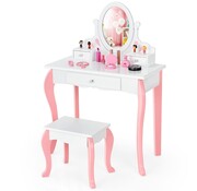 Coast Coast Table de coiffure pour enfants avec tabouret princesse avec 3 tiroirs et miroirs blanc