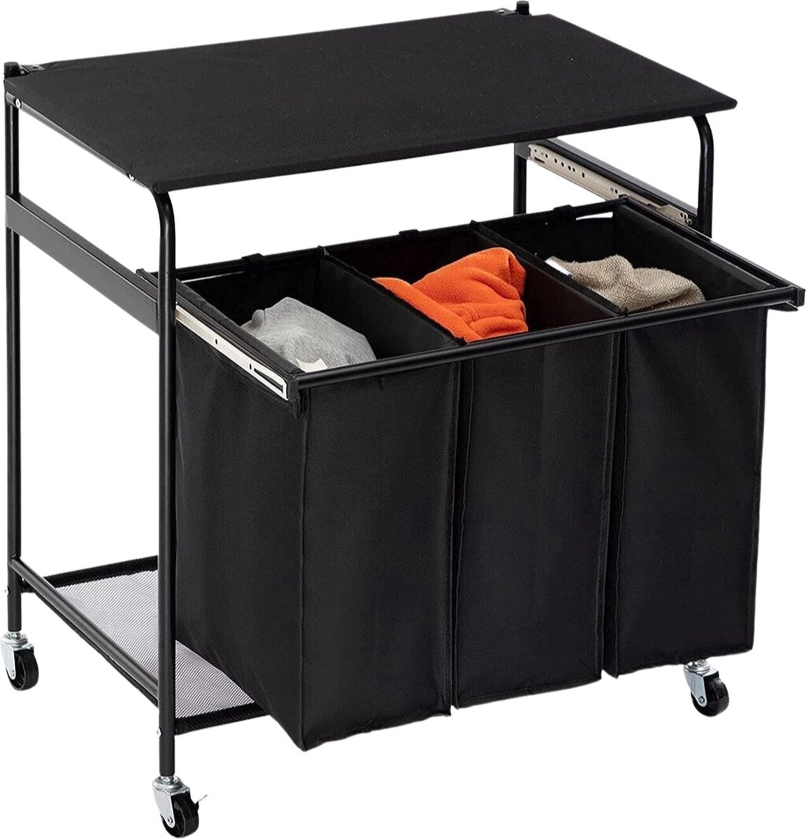 Niceey Panier à linge sur roulettes - 3 compartiments extensibles - Noir