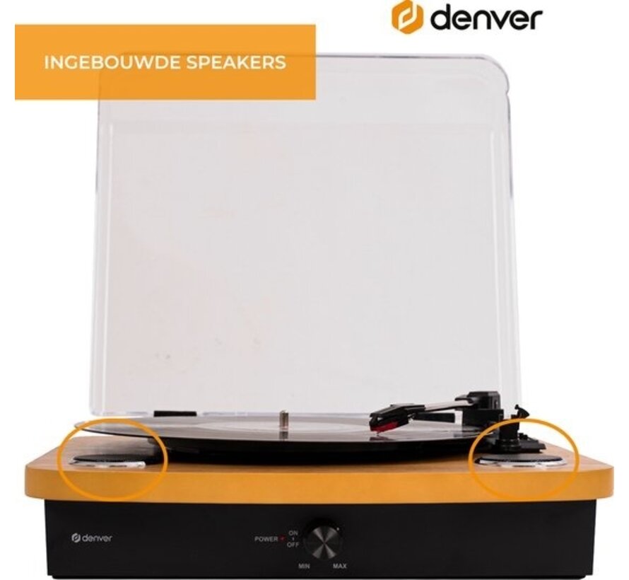 Denver Record Player Dual Bluetooth - Haut-parleurs intégrés - USB - Rétro - Bois - VPL230LW