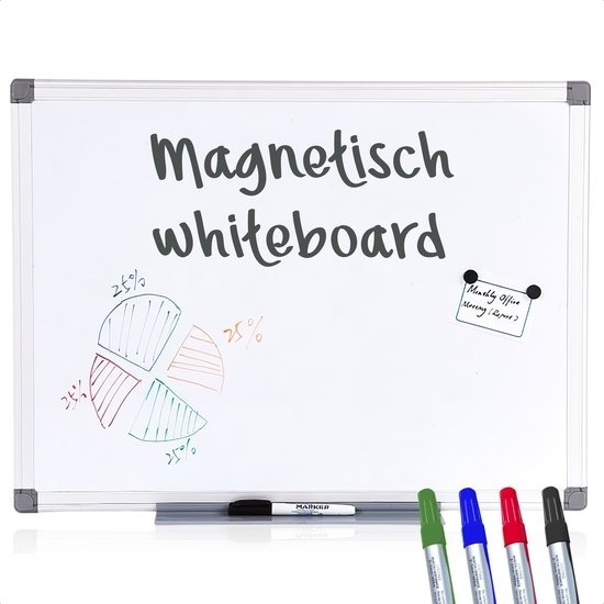 Goliving tableau blanc avec marqueurs - Tableau magnétique - 60 x 90 cm - Tableau mémo anti-rayures - Tableau noir - Tableau magnétique émaillé