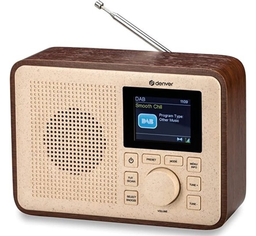 Denver DAB Radio - BIO PLASTIC - Radio rétro - DAB+ / FM Radio - Bluetooth - 40 présélections - DAB60DW