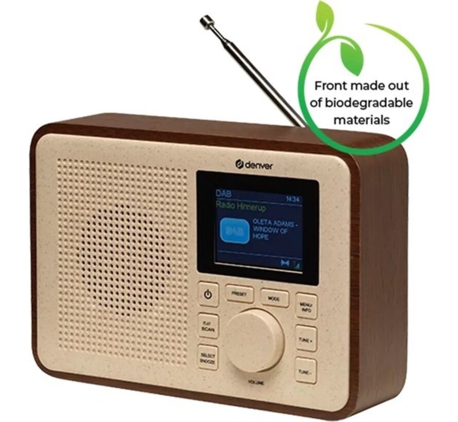 Denver DAB Radio - BIO PLASTIC - Radio rétro - DAB+ / FM Radio - Bluetooth - 40 présélections - DAB60DW
