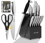 Toivo Kitchen Toivo Kitchen Professional Knife Set 14 Pieces - Incl. Knife Sharpener Scissors and Knife Block - Silver - Chef's Knife Set - Kitchen Knife Set