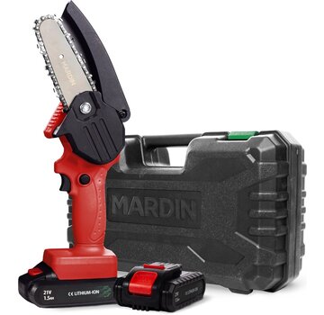 Mardin Mardin - Mini tronçonneuse - Scie d'élagage - 2 Batteries - Mallette incluse - Rouge