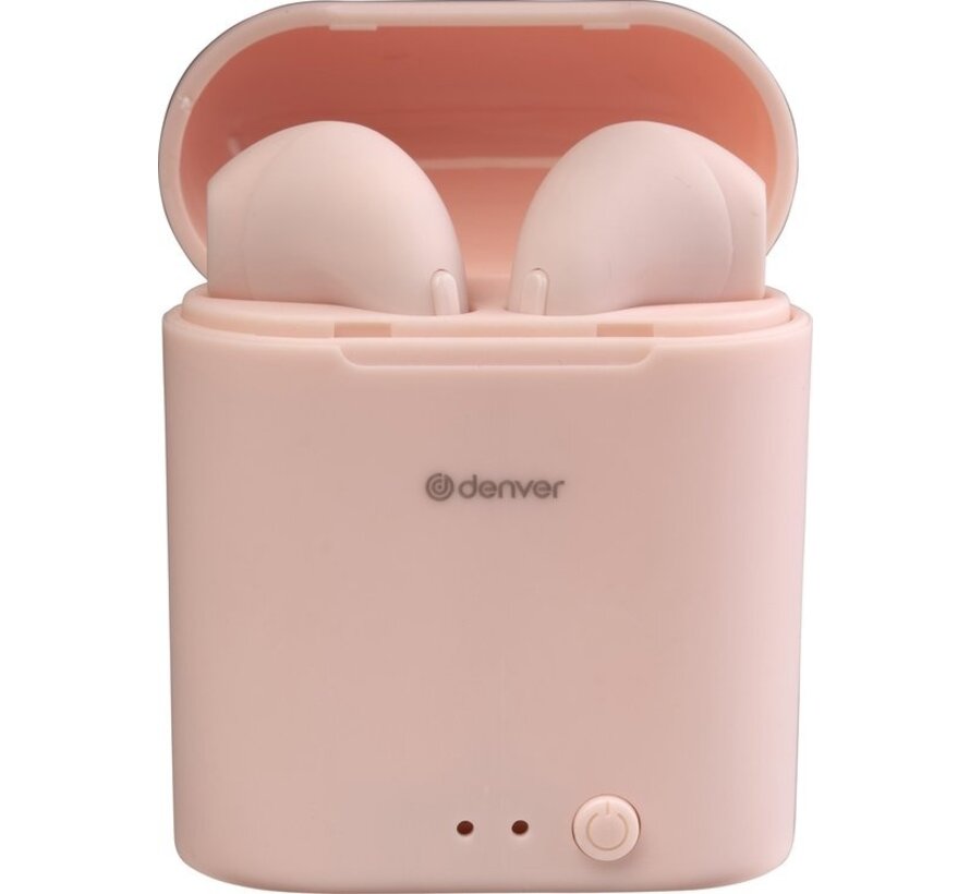 Denver TWE-46 - Ecouteurs - Sans fil - Ecouteurs sans fil - Bluetooth - avec étui de chargement - mains libres - sport - casque - intra-auriculaire - Bluetooth 5.0 - Rose