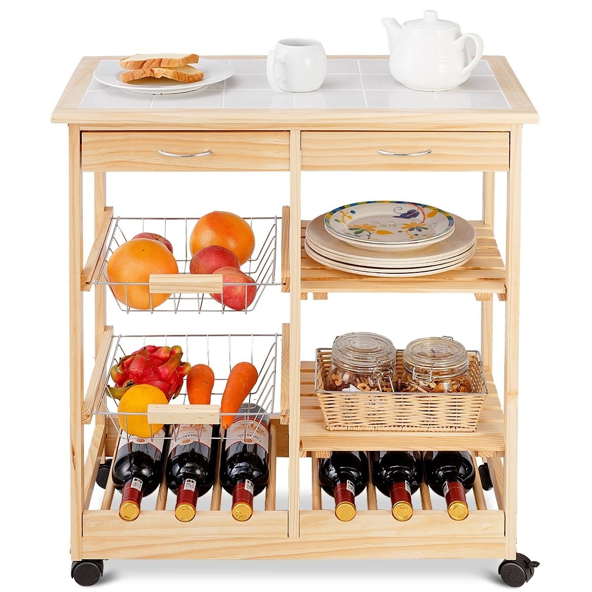 Coast Kitchen Trolley with Wine Rack - 67 x 37 x 76 cm - Naturel