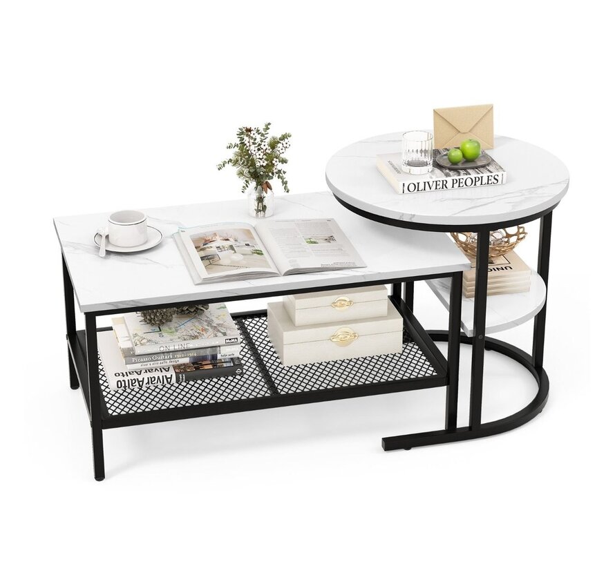Coast Side Table - Set of 2 - Marble print - White/Black