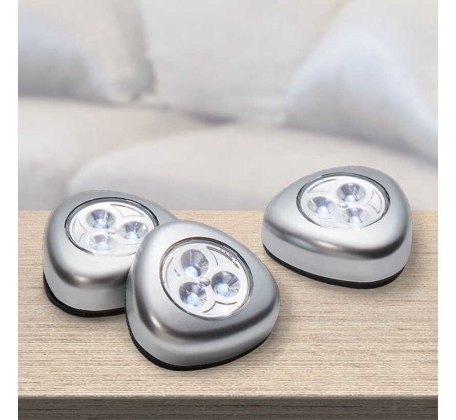 Grundig LED Spots 5 Pieces - Lampe de poche - Lampe de placard - Fonctionne à piles - Autocollant - Plastique - Argenté