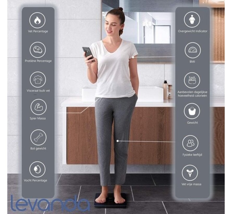 Levanda - pèse-personne intelligent avec analyse corporelle - pèse-personne numérique avec application - pèse-personne intelligent pourcentage de graisse