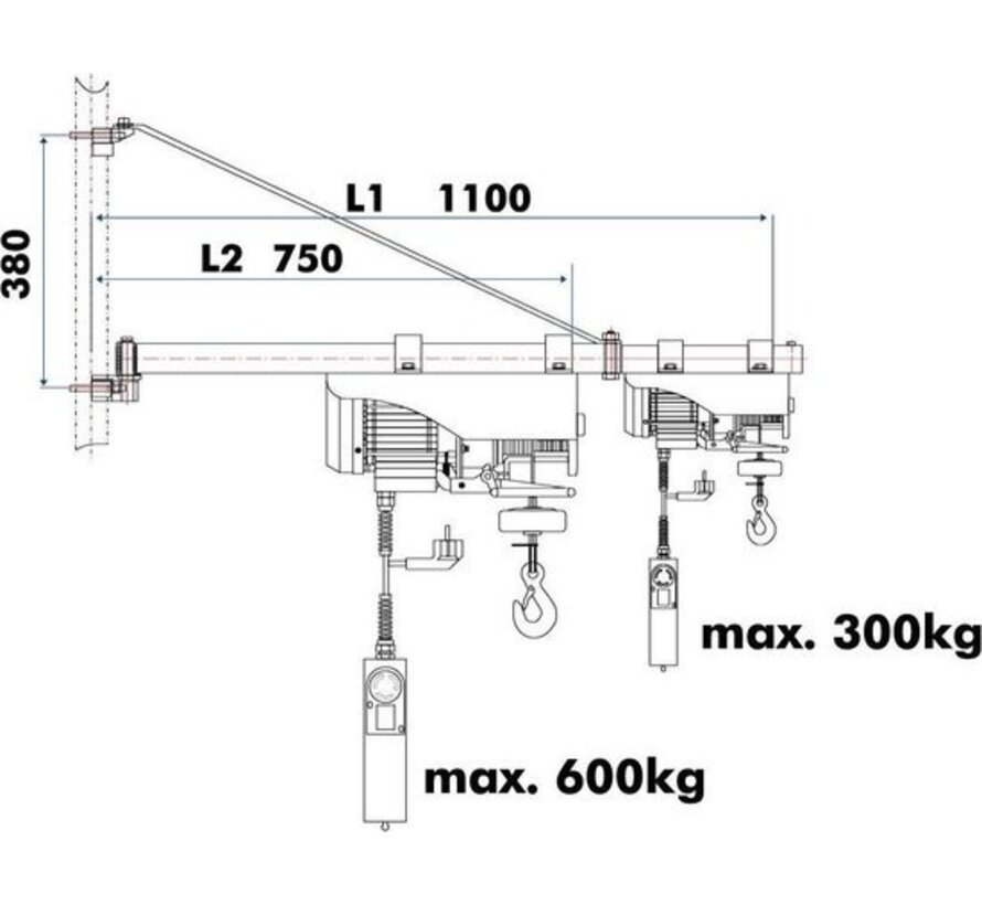 Bras pivotant SA3001100 pour treuil électrique 750-1100mm