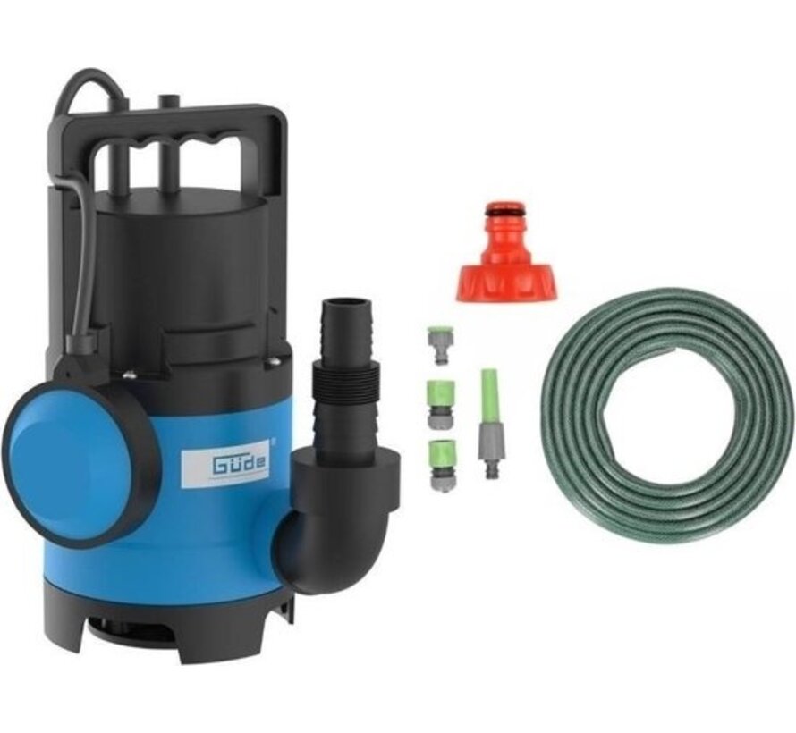 Güde Pompe submersible pour eaux sales GS4003P - 8000L/h AVEC tuyau d'arrosage de 15 mètres y compris buse et raccords ET robinet 1"