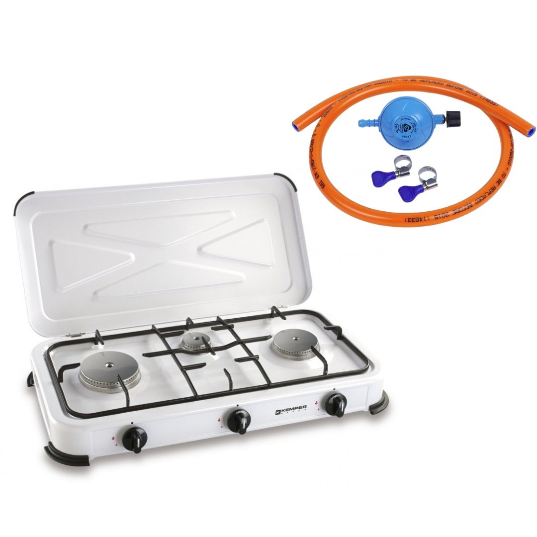 Cuisinière à gaz - Kemper - avec 3 brûleurs en acier inoxydable - INCLUANT le kit d'installation - 3,65 kW