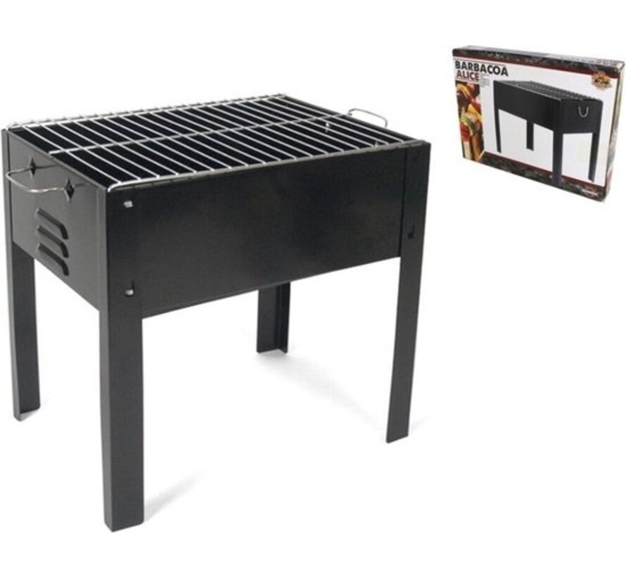 Alice - barbecue à charbon de bois sur pied avec grill - 35x24x35cm - noir