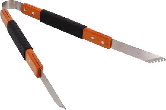 Gerimport pince à barbecue 46 x 6 x 3,5 cm bois/acier argenté