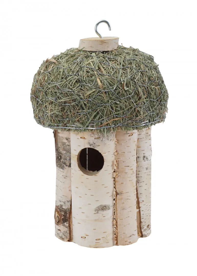 PATKAR Maison d'oiseau en bouleau avec toit en mousse 16x26 cm