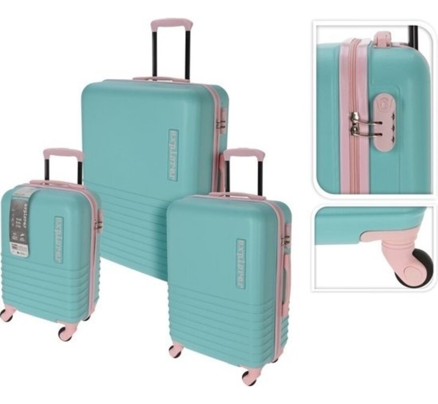 PROWorld Set de valises 3 pièces INCL Serrure à chiffres - Bleu menthe
