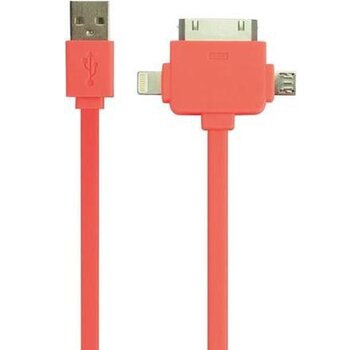 Velleman 3-In-1 Usb 2.0 Charging/Sync Cable - Male/Male - Fluorescent Orange - 1 M