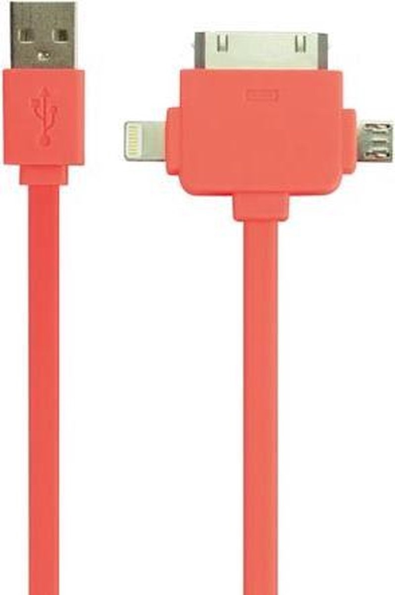 3-In-1 Usb 2.0 Charging/Sync Cable - Male/Male - Fluorescent Orange - 1 M