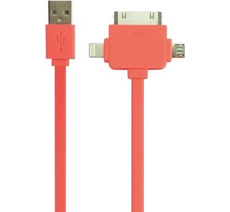 3-In-1 Usb 2.0 Charging/Sync Cable - Male/Male - Fluorescent Orange - 1 M