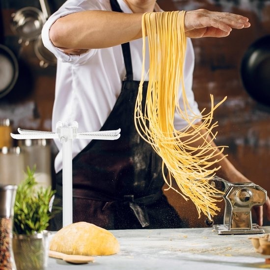 Séchoir à Pâtes Professionnel Séchoir à Pâtes Fraîches - 16 Tiges Extensibles, Pliable, Capacité 2 Kg, Acier Inoxydable Séchoir Nouilles Maison 16 Tiges