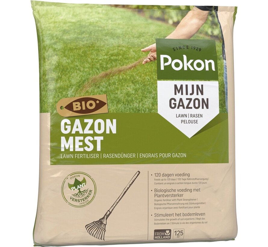 Pokon Bio Engrais pour gazon - 8.4kg - Fumier - Convient pour 125m² - 120 jours de nutrition biologique