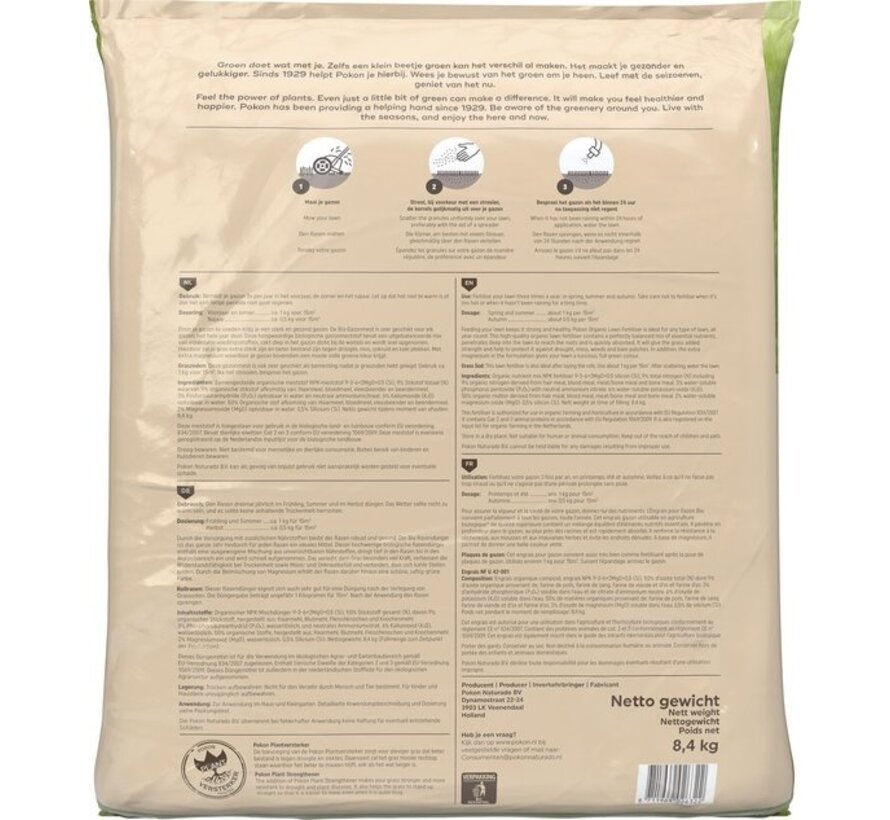 Pokon Bio Engrais pour gazon - 8.4kg - Fumier - Convient pour 125m² - 120 jours de nutrition biologique