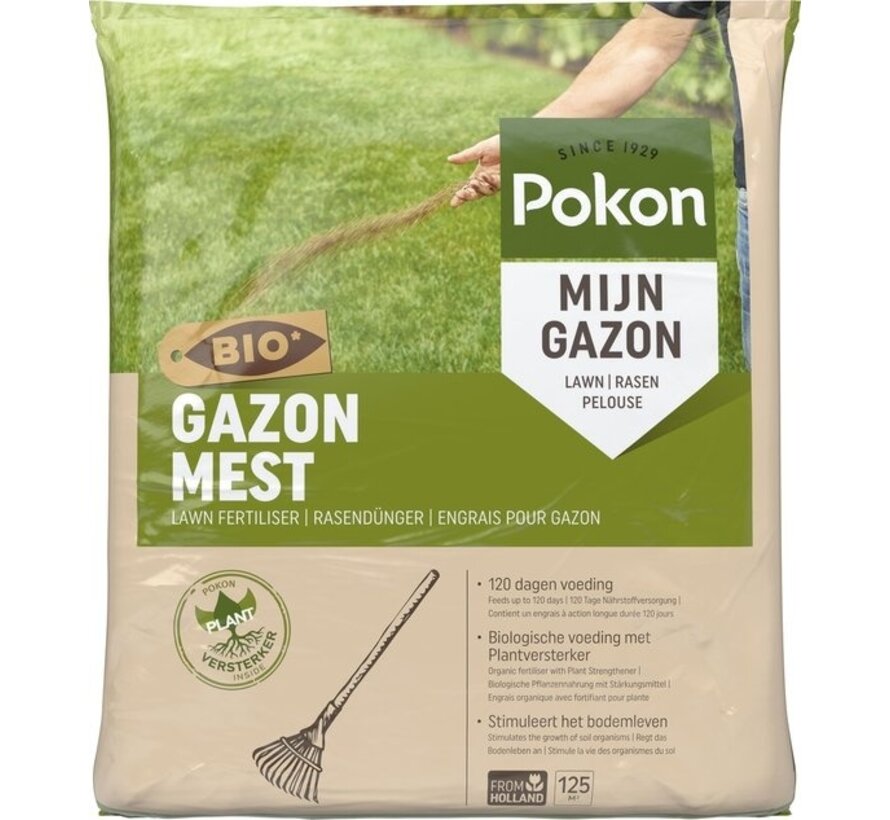 Pokon Bio Engrais pour gazon - 8.4kg - Fumier - Convient pour 125m² - 120 jours de nutrition biologique