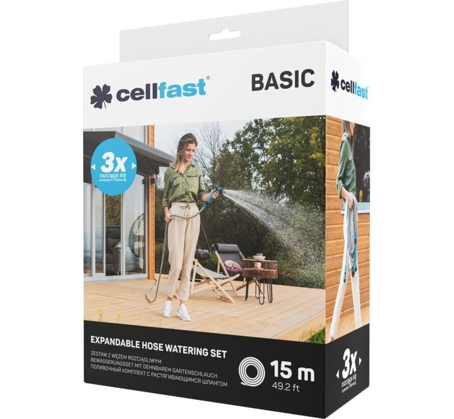 Cellfast Set d'arrosage avec tuyau d'arrosage extensible BASIC 15 m