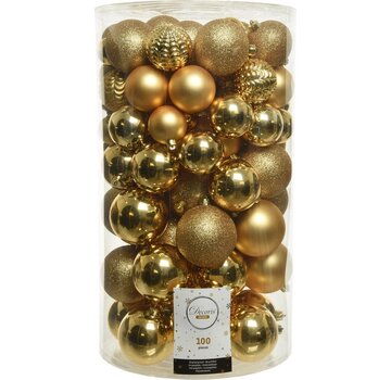 Decoris Set de boules de Noël Decoris 100pcs plastique doré