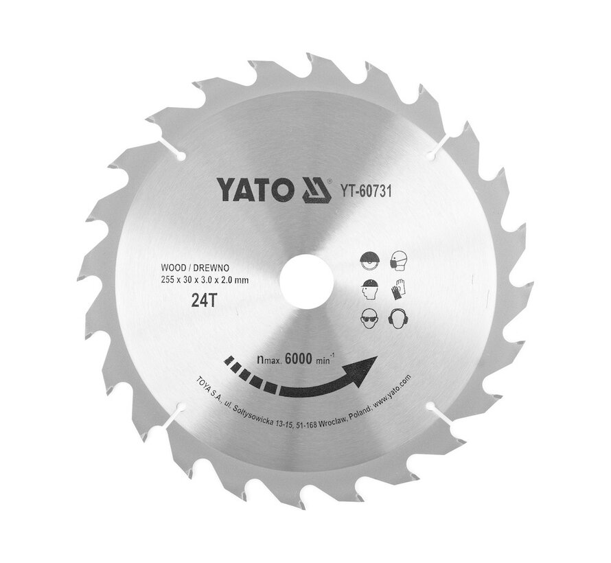 YATO Lame de scie circulaire Ø255 mm - 24T - diamètre intérieur 30 mm