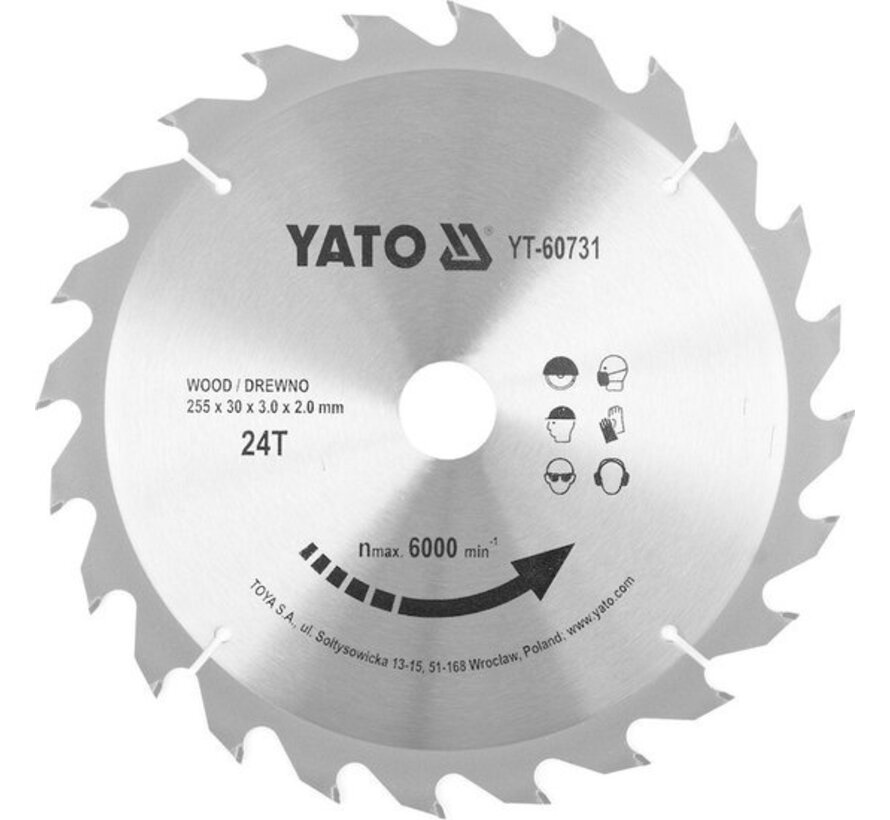 YATO Lame de scie circulaire Ø255 mm - 24T - diamètre intérieur 30 mm