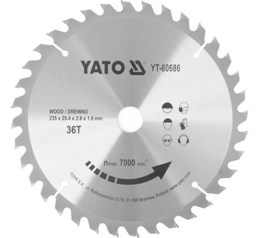 YATO Lame de scie circulaire Ø235 mm - 36T - diamètre intérieur 25.4 mm