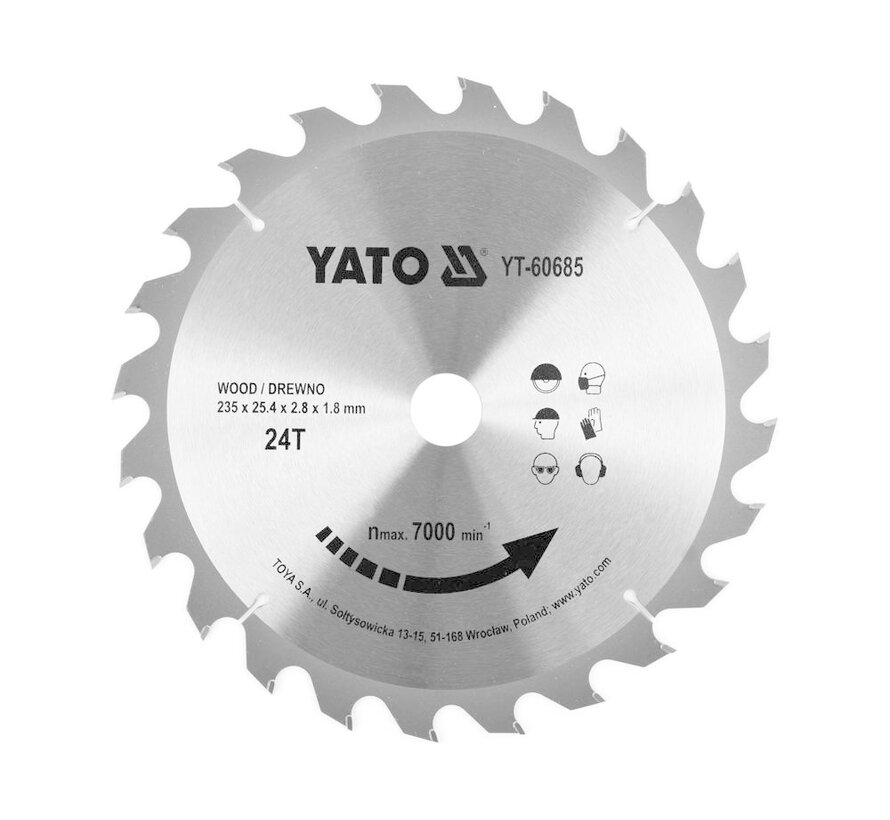 YATO Lame de scie circulaire Ø235 mm - 24T - diamètre intérieur 25.4 mm