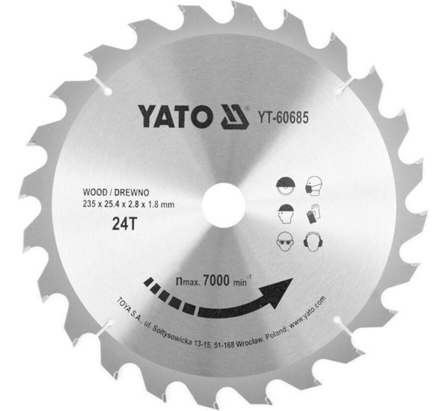 YATO Lame de scie circulaire Ø235 mm - 24T - diamètre intérieur 25.4 mm