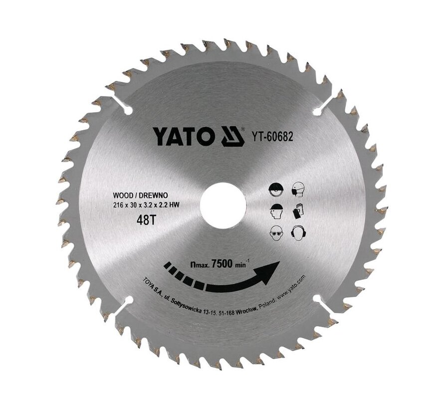 YATO Lame de scie circulaire Ø216 mm - 48T - diamètre intérieur - 30 mm