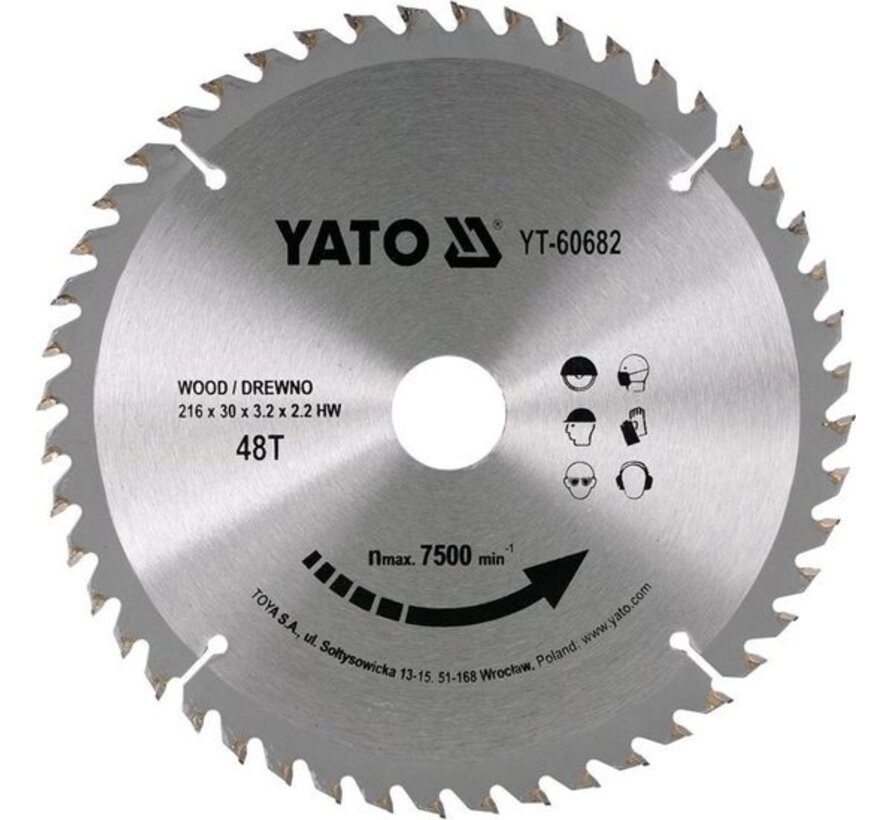 YATO Lame de scie circulaire Ø216 mm - 48T - diamètre intérieur - 30 mm