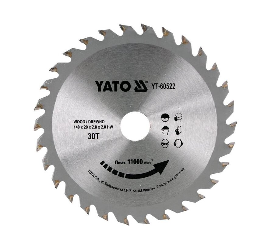 YATO Lame de scie circulaire Ø140 mm - 30T - diamètre intérieur 20 mm