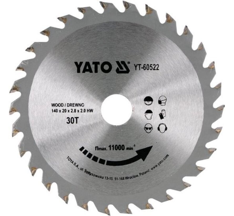 YATO Lame de scie circulaire Ø140 mm - 30T - diamètre intérieur 20 mm