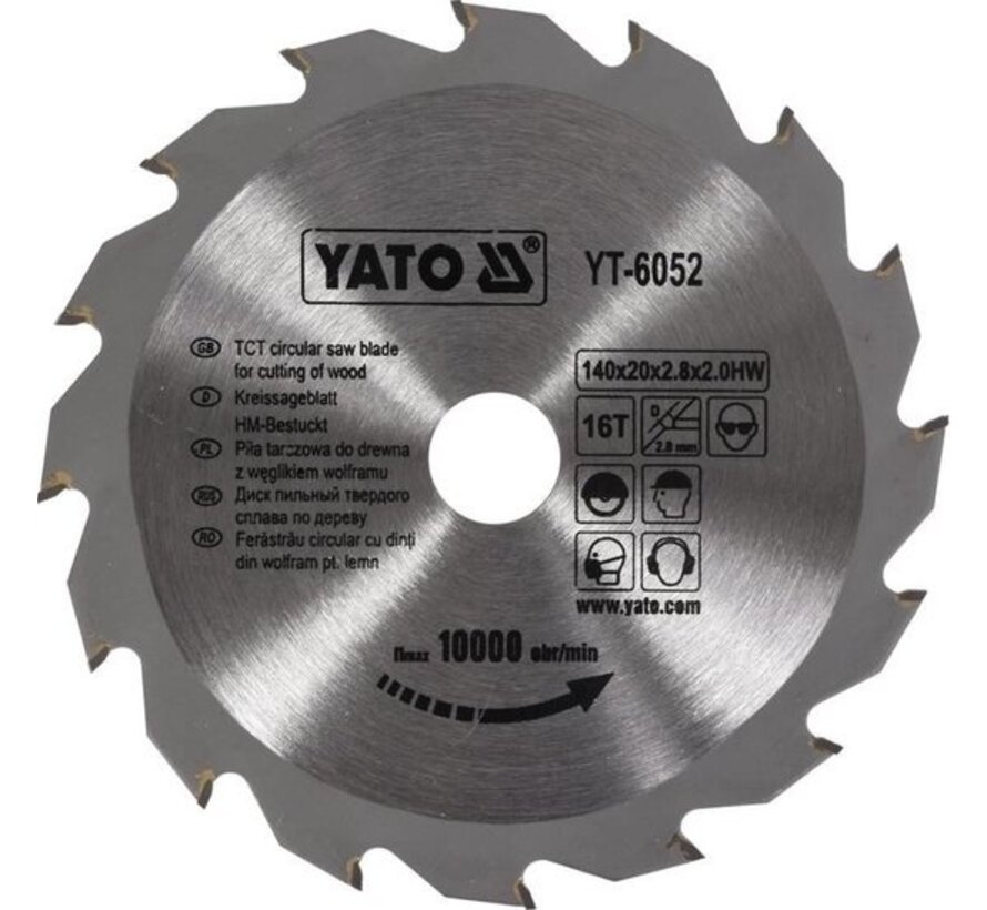 YATO Lame de scie circulaire Ø140 mm - 16T - diamètre intérieur 20 mm