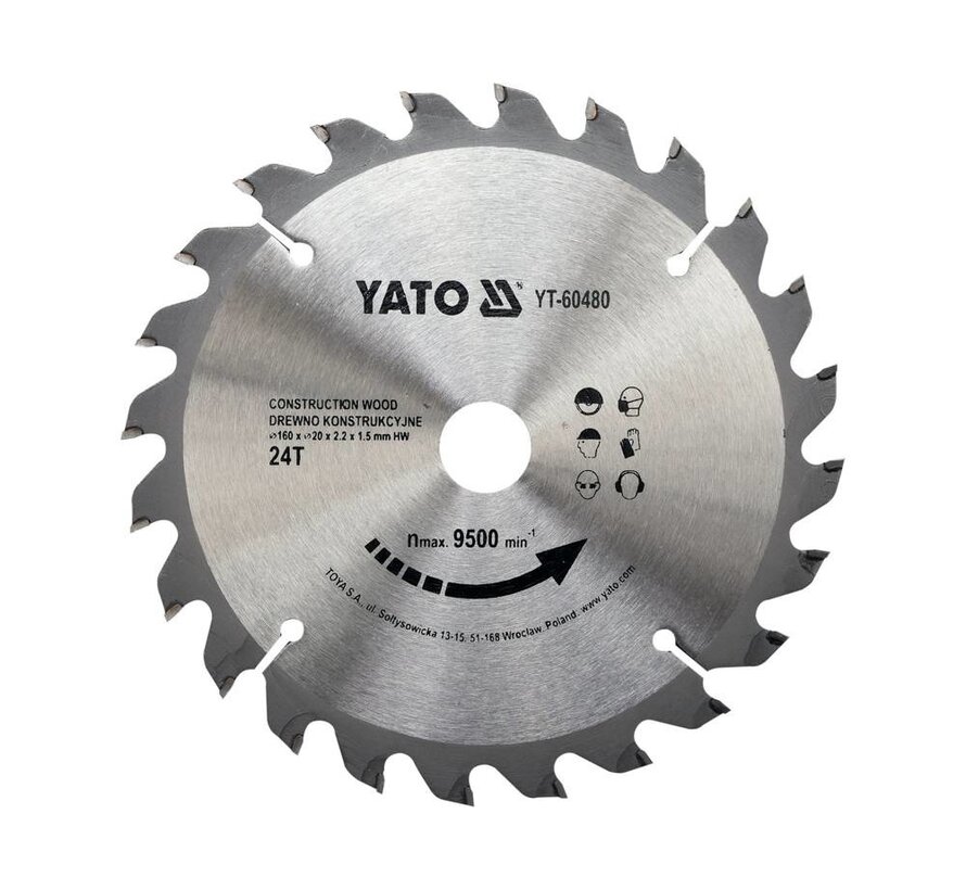 YATO Lame de scie circulaire Ø160 mm - 24T - diamètre intérieur 20 mm