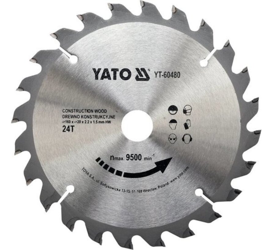 YATO Lame de scie circulaire Ø160 mm - 24T - diamètre intérieur 20 mm