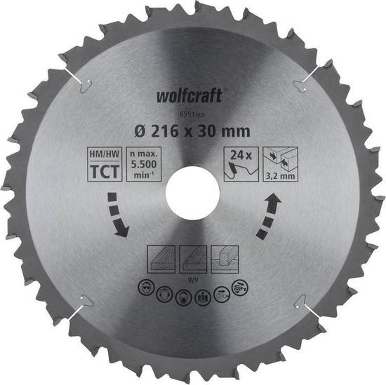Lame de scie Wolfcraft HM 216 x 30 x 3,2 mm