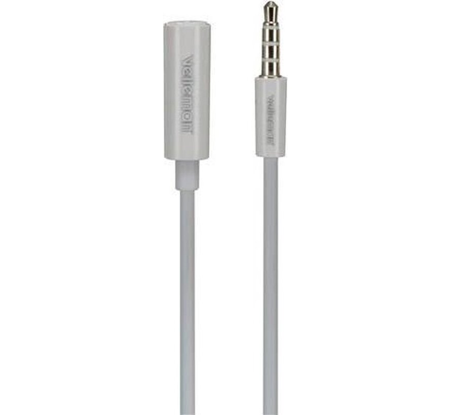 Velleman Cable 3.5 Mm 4P Stereo + Mic Male vers 3.5 Mm 4P Stereo + Mic Female - Blanc - 1 M