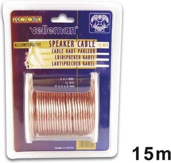 Velleman Câble pour haut-parleur - transparent - 2 x 1.00mm², - 15m