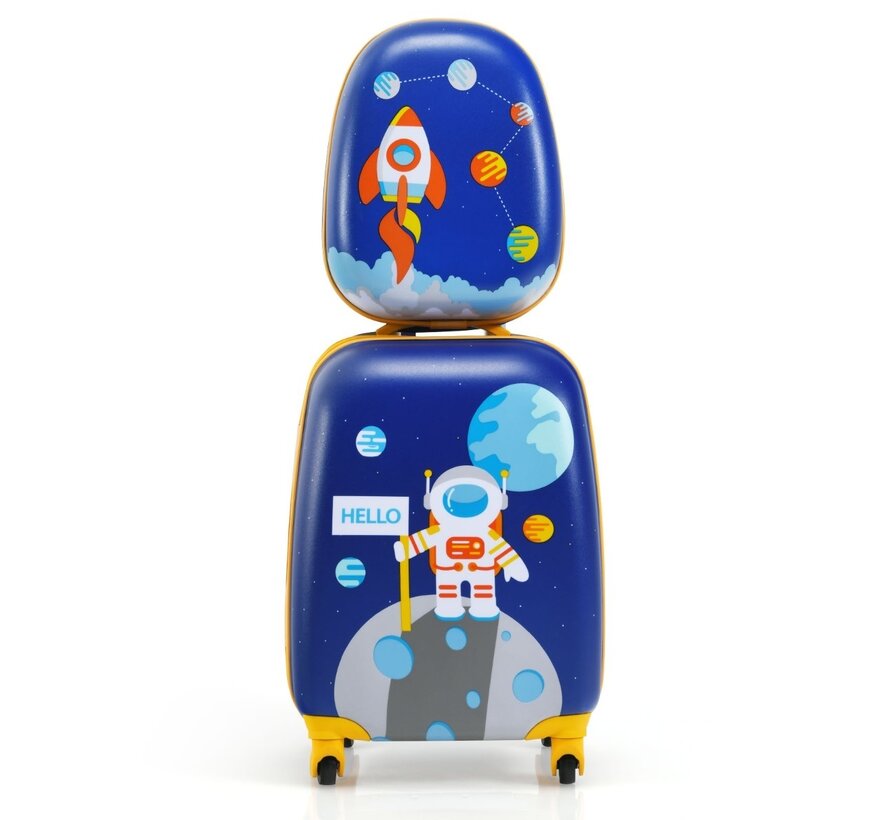 Coast 2-piece children's suitcase set with astronaut pattern Backpack & Case 27 x 20 x 43 cm dark blue