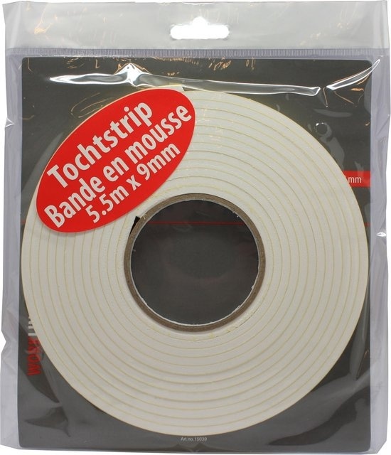 GS Draft strip 5,5 mètres x 9mm - Bande de tirage (Draft strips) pour portes ou fenêtres - Autocollante